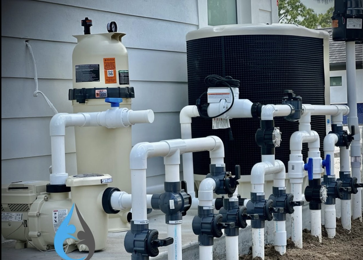 Organized pool plumbing and valve manifold